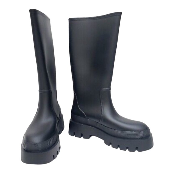 Jeffrey Campbell Black Waterproof Knee High Rain Boots Lug Sole Size 10 NWT - Picture 9 of 10